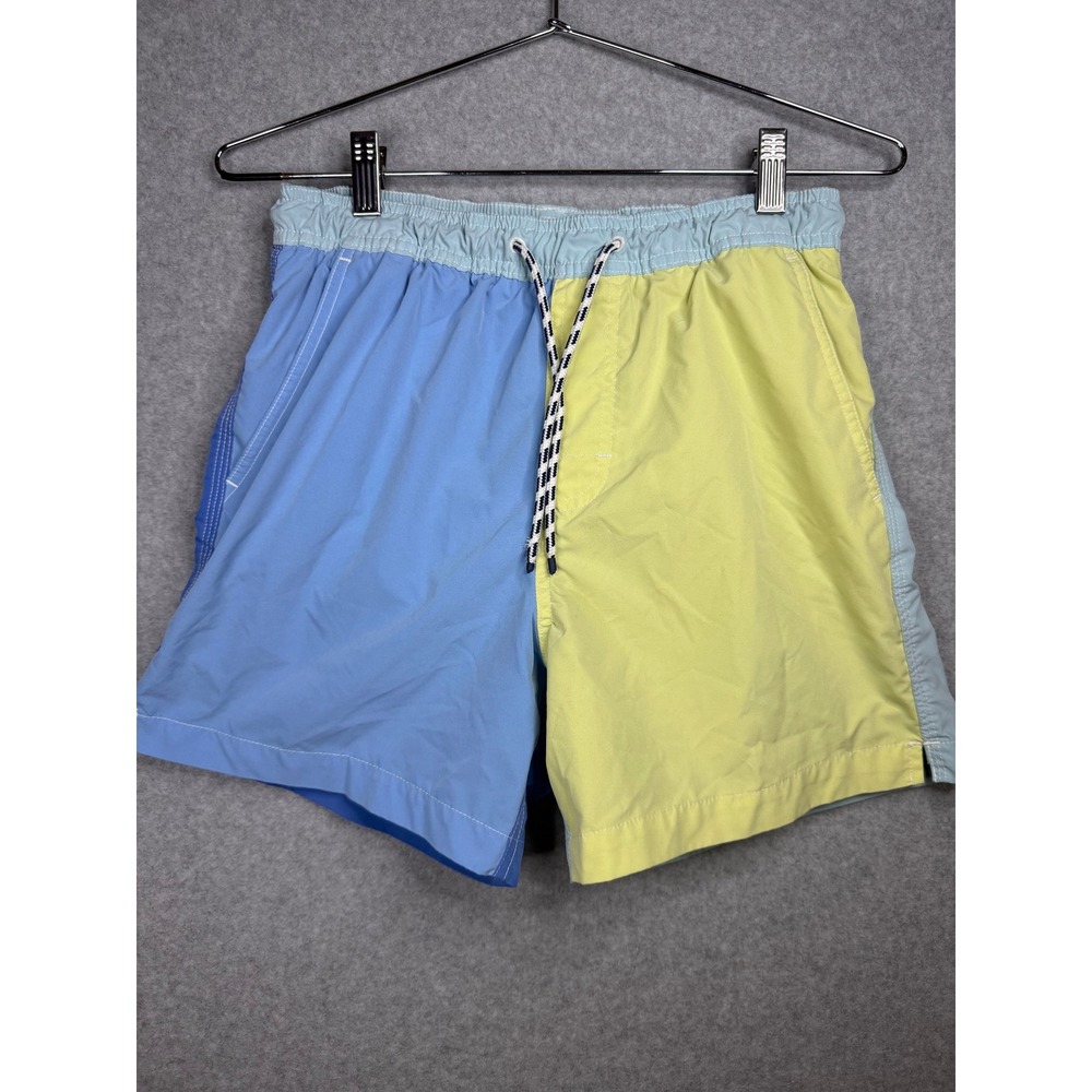 American Eagle Mens XS Colorblock Swim Trunks Blue Yellow 5 Inch Inseam Shorts